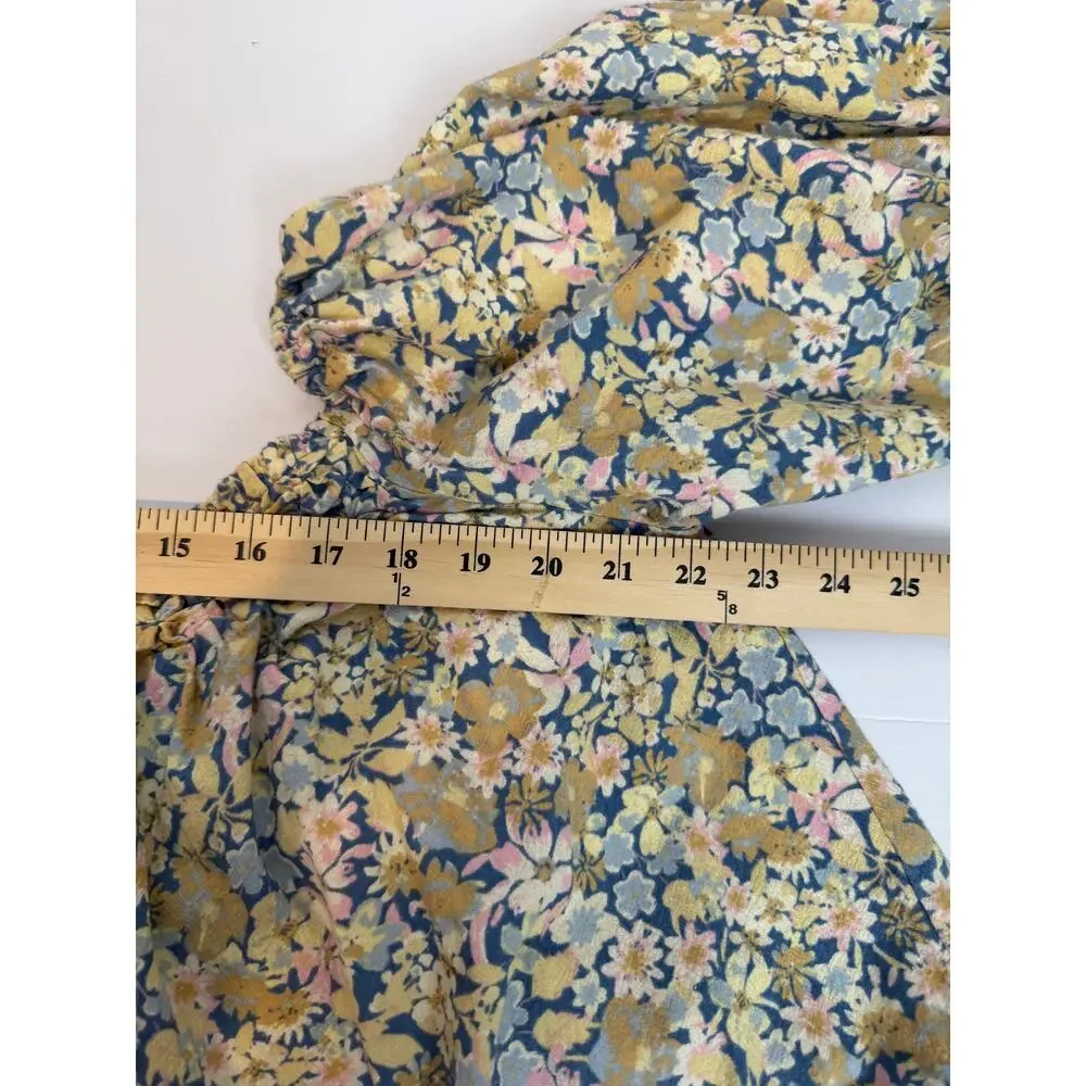 NWT Free People Floral Puff Sleeve Crop Top Size M Light Blue MSRP $128